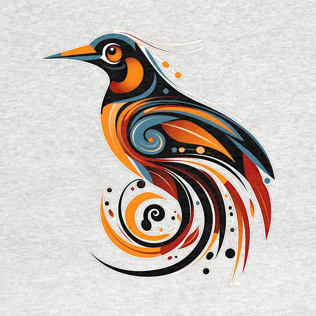 tribal-inspired orange and blue bird by MK3